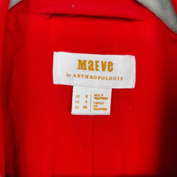 Anthropologie Maeve Double‎ Breasted Blazer Women 4 Red Oversized Preppy Boho - Picture 8 of 11
